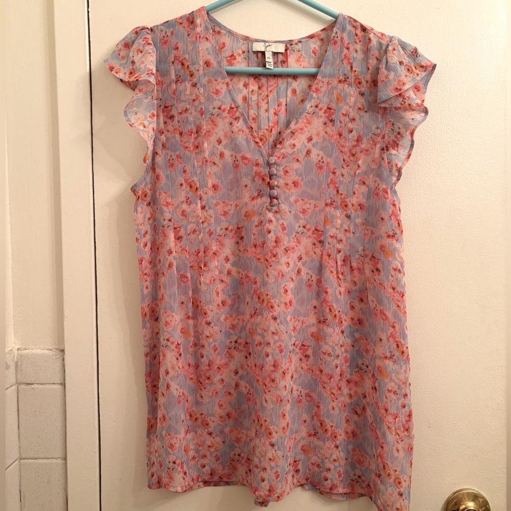 JOIE Pink Blue Floral Sheer Silk Blouse Top size XS